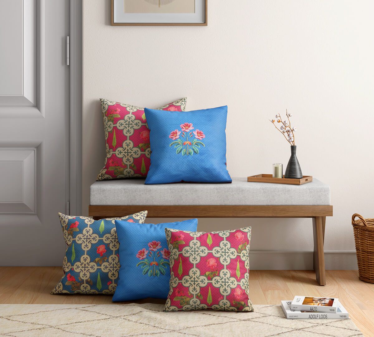 India Circus Clover Knotty - Satin Blend Cushion Cover Set Of 5 - 18 X 18 Inch