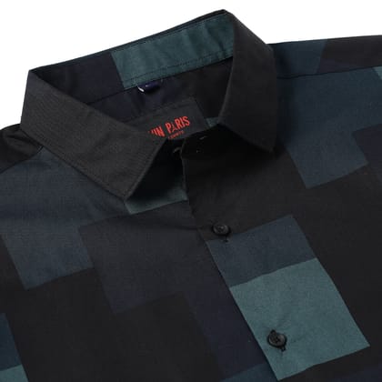 Black and Green Block Pattern Slim Fit Full Sleeve Shirt (GP047)-S-36 / Full Sleeve