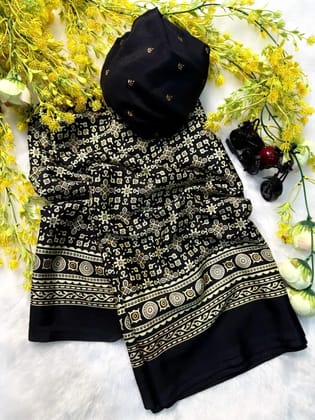 New supar AJRAKH saree pure  CREAP  gajji  Silk saree