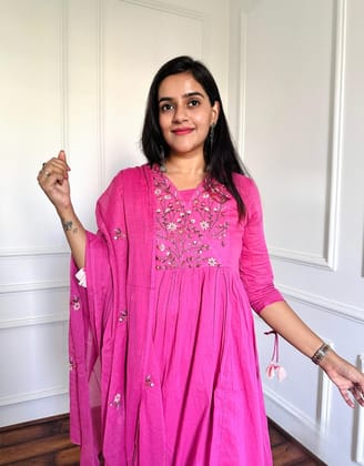 Pink Vibes Embroidered Outfit-S