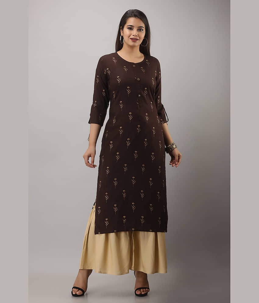 MAUKA - Brown Straight Rayon Women's Stitched Salwar Suit ( Pack of 1 )