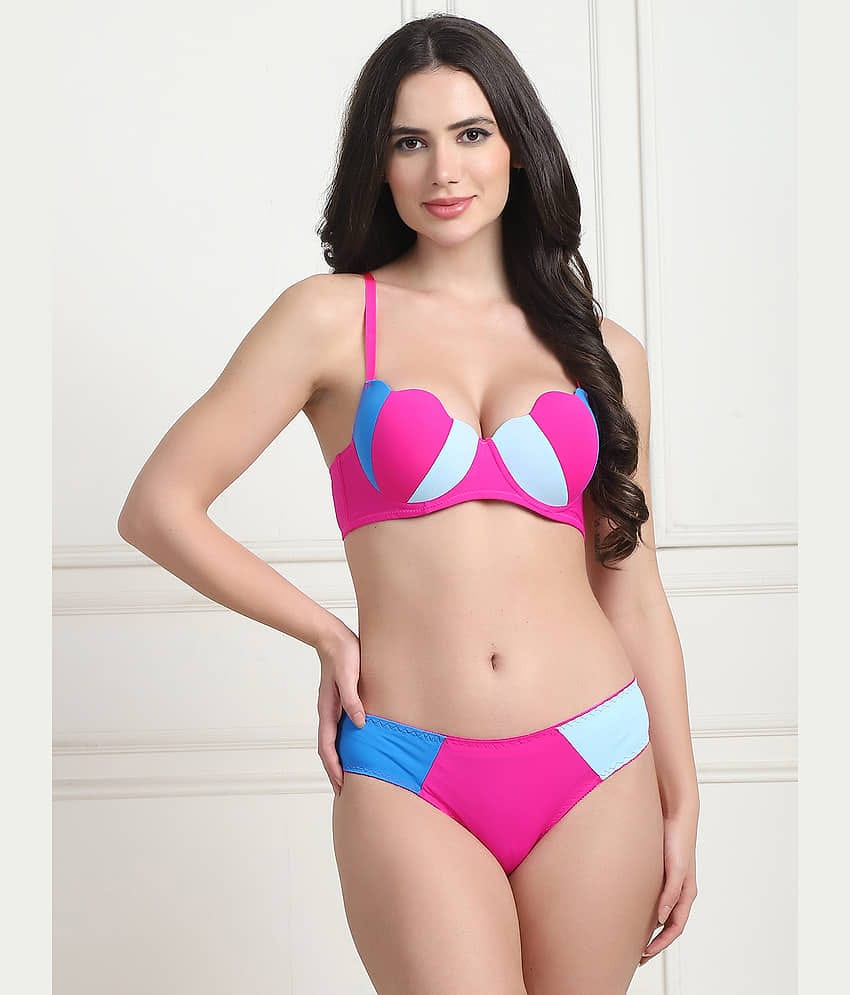 PrettyCat Pack of 1 Polyester Bra & Panty Set For Women ( Pink )