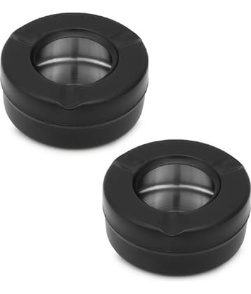 Dynore Stainless Steel Black Matt Lid Ash Tray- Set of 2