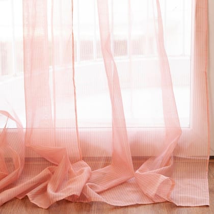 Handwoven Chanderi Curtain Grey Pink Stripes 7ft
