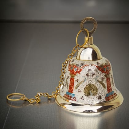 Brass Hanging Temple Pooja Bell, Bell White Color, Height : 8.5 Inch (FMAS511 A)