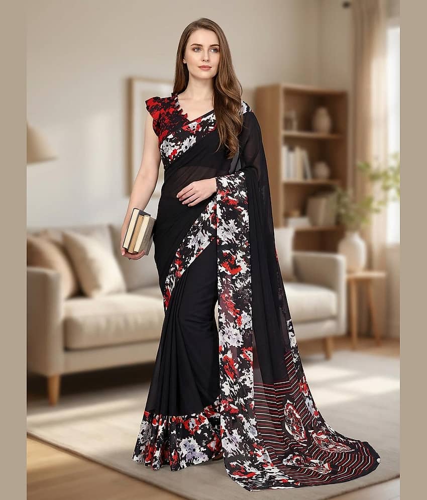 Kashvi Sarees Georgette Printed Kasavu Saree With Unstitched Blouse Piece ( MAROON )