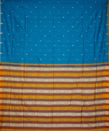 Sky blue yellow silk handloom sambalpuri saree