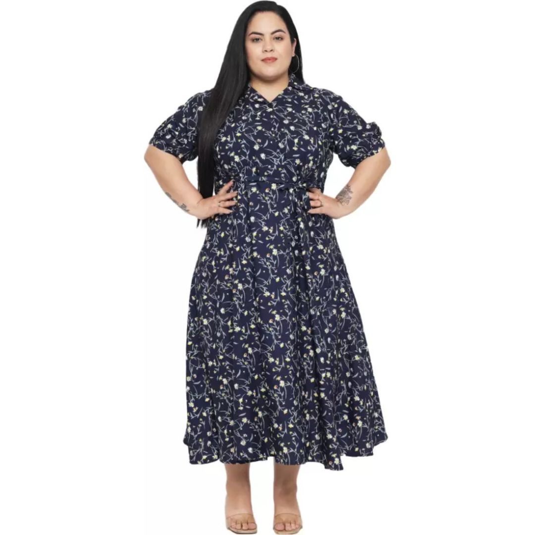 Women's Polyester Fit and Flare Blue Dress Size 4XL (Blue)