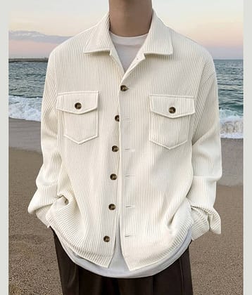 Eyebogler Corduroy Oversized Fit Solids Full Sleeves Men's Casual Shirt - White ( Pack of 1 )