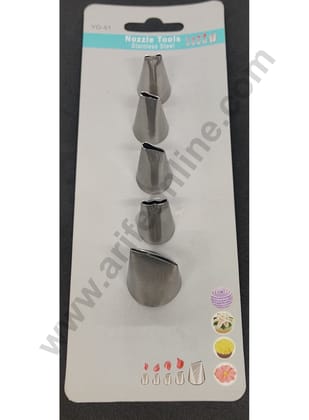 Cake Decor  Stainless Steel 5Pcs Set Rose Shape Nozzle For Icing,Tips Piping Nozzle For Cake Decorating Tools (SBYG-51)