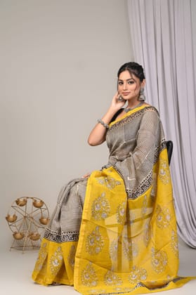 Hand block printed chanderi silk Sarees with blouse