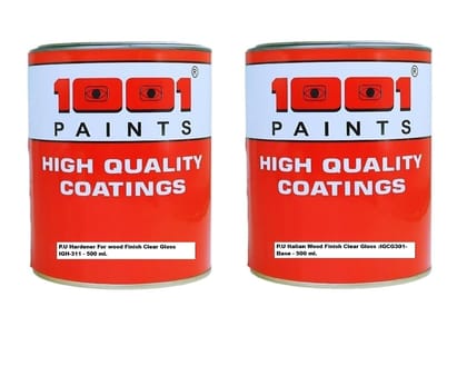 1001 Italian PU Wood Finish Clear Gloss Base IGCG-301 for Premium Wooden Furniture, Wooden Flooring, Luxury Interior Projects - 2 Pack (Base + Hardener) 1 LTR 1001 Italian PU Wood Finish Clear Gloss Base IGCG-301 for Premium Wooden Furniture, Wooden Flooring, Luxury Interior Projects - 2 Pack (Base + Hardener) 1 LTR