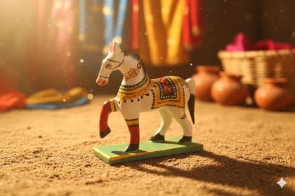 Icrafts Handmade Wooden Horse – Traditional Multicolor Wooden Toy (L: 11.43 cm × B: 3.81 cm × H: 11.43 cm, Weight: 150 g)