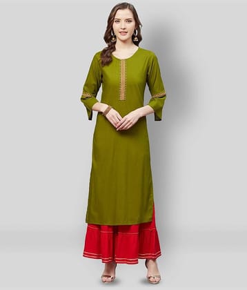 Yash Gallery Pack of 1 Rayon Solid Straight Women's Kurti - ( Green )