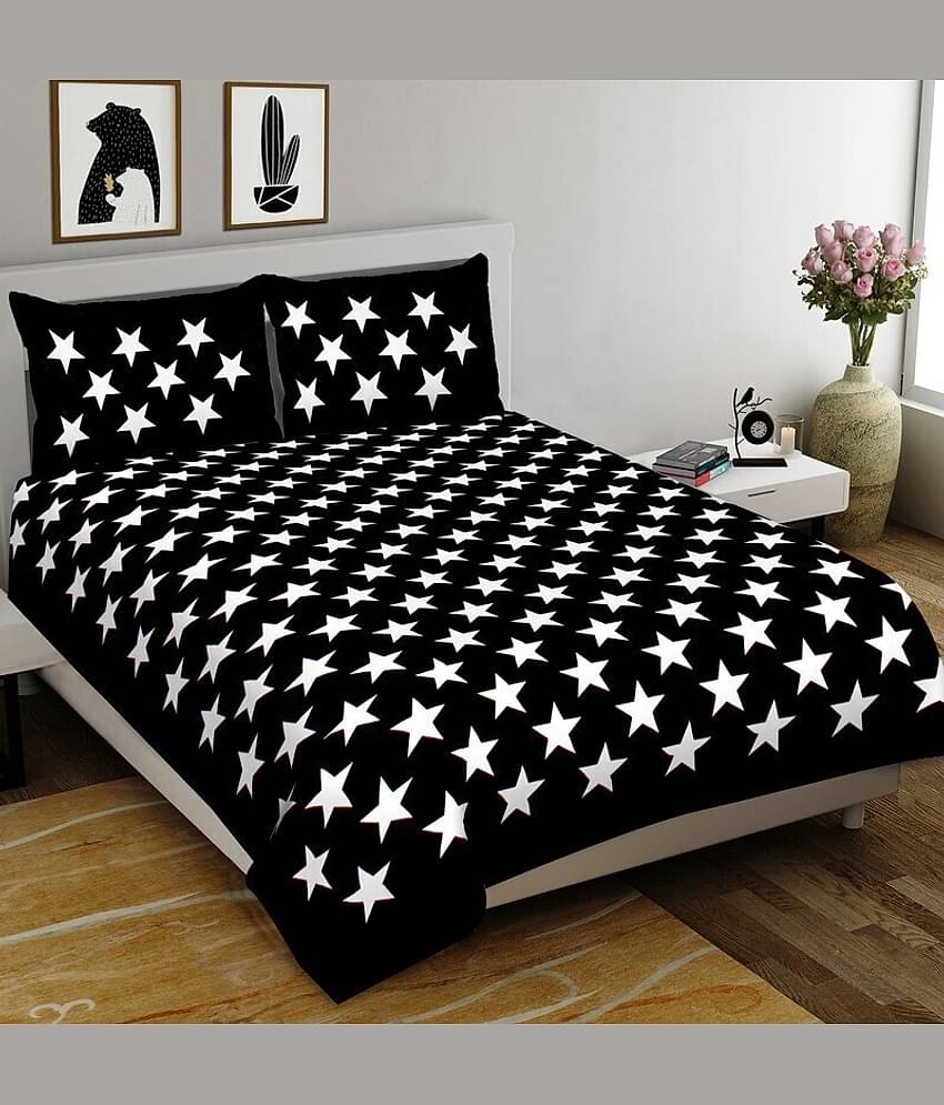 CLOTHORO Cotton 1 Double King Bedsheet with 2 Pillow Covers ( Black )