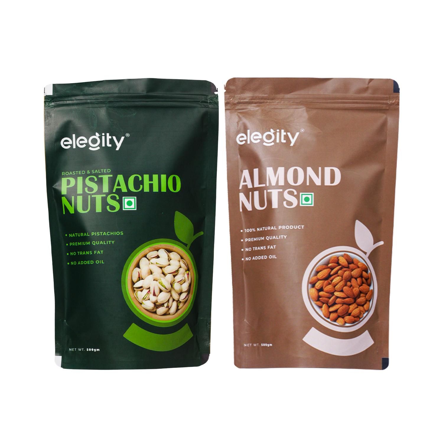 ELEGITY Dry Fruit Combo Pack | California Almonds, California Pistachios (500 gm each) |100% natural |No added preservatives | Nutritious and Delicious Snacks