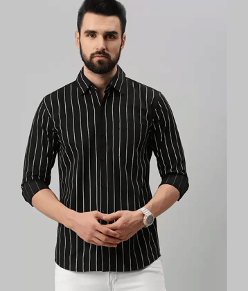 BOUGHT FIRST Cotton Blend Regular Fit Full Sleeves Men's Formal Shirt - Black ( Pack of 1 )