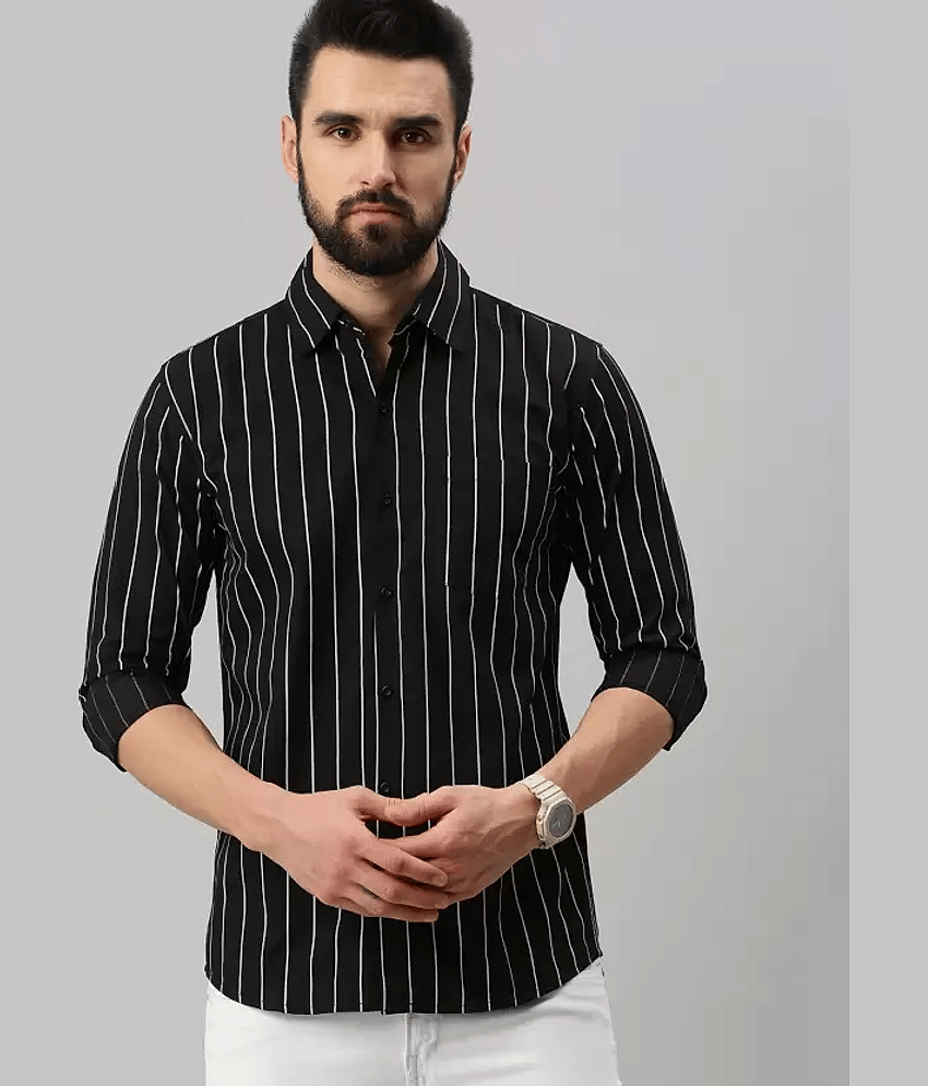 BOUGHT FIRST Cotton Blend Regular Fit Full Sleeves Men's Formal Shirt - Black ( Pack of 1 )