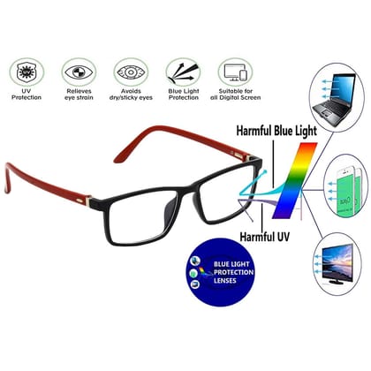 Hrinkar Eye Protection Zero Power Glass for Mobile with Blue Light Filter for Men & Women | Red and Black | HBCT-FRM-BK-RD-16