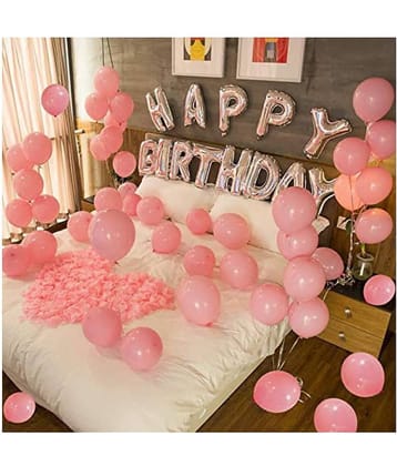 Happy Birthday Letters (Silver) Toy Foil Balloon+30 Pink Metallic Balloons