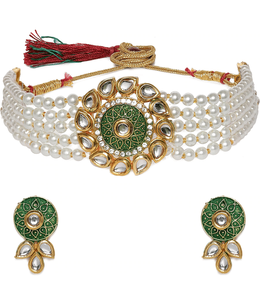 PUJVI - Green Alloy Necklace Set ( Pack of 1 )