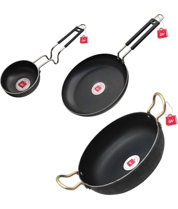 LAZYWINDOW Black Iron Non-Stick Cookware Sets ( Set of 3 )