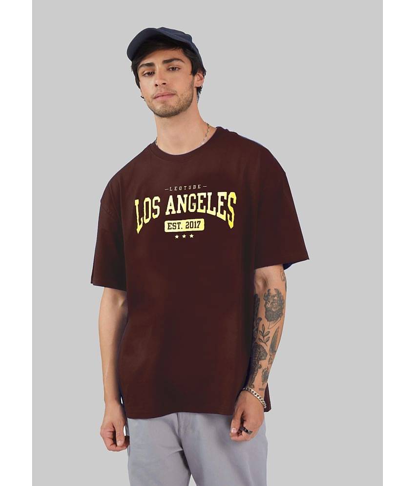 Leotude Pack of 1 Cotton Blend Oversized Fit Men's T-Shirt ( Brown )