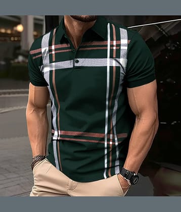 Eyebogler Men Cotton Blend Regular Fit Checks T-Shirt ( Green )