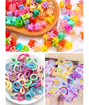 134 Pieces Kids Hair Accessories Combo Set | Mini Hair Clutchers, Hair Clips & Soft Rubber Bands | Multicolor Hair Styling Set for Girls & Toddlers