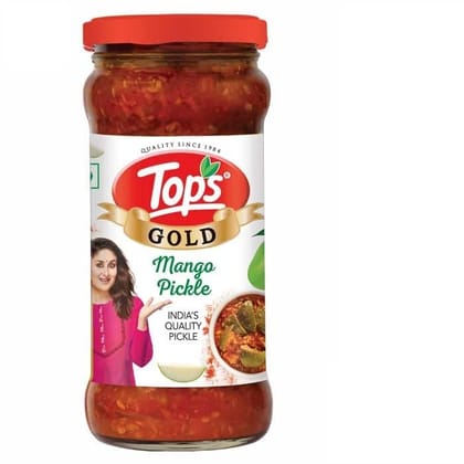 TOPS Gold Mango Pickle - 200 gm Glass Bottle | Prepared with the goodness of Mustard Oil | Handpicked ingredients.