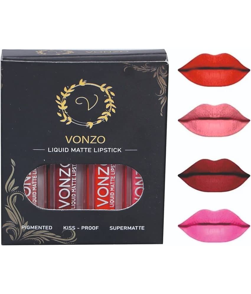 Vonzo Matte Liquid Lipsticks Pack Of 4 In Multicolor With Long-Lasting Impact Set (2Ml Eachh)