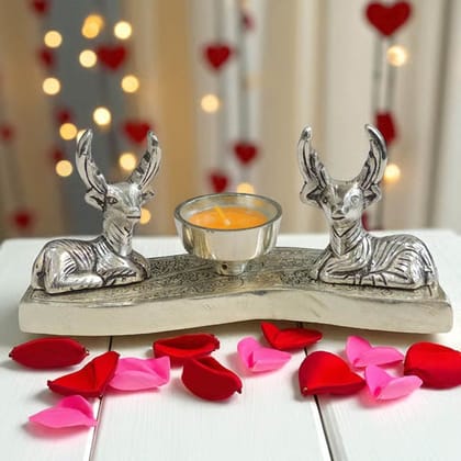 Double Deer Aluminium Basket for Gift & Home Decoration, Height : 3.5 Inch (ASMAS496 S)