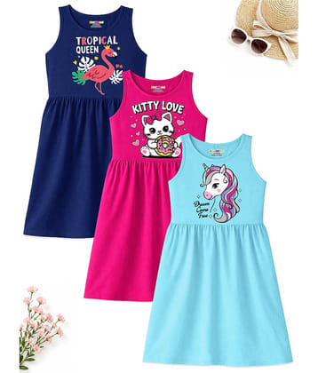 Kuchipoo Cotton Blend Dress For Girls ( Pack of 3 , Multicolor 8 )