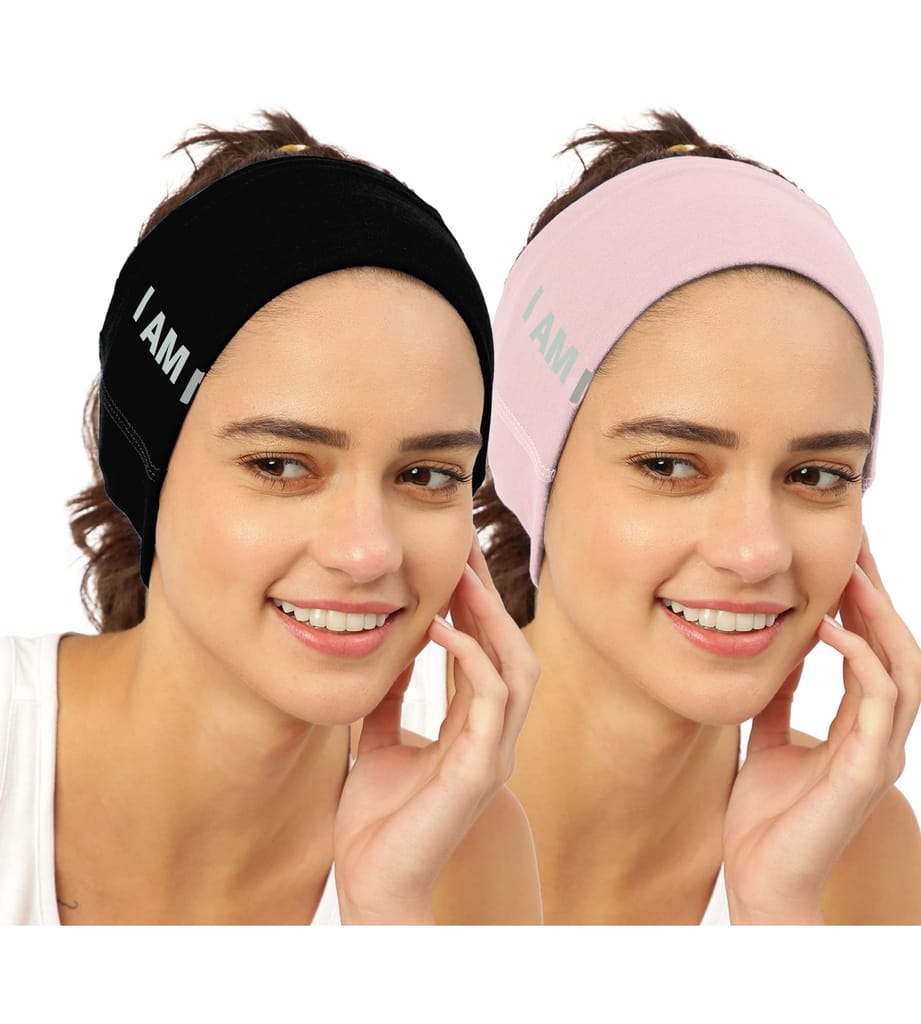 FREECULTR Unisex Bamboo Bandana, Anti Microbial Super Soft & Comfort Fit, Breathable Multipurpose Headband, Face Mask for Dust Protection and Sun - Size Printed Pack of 2-Black, Peach
