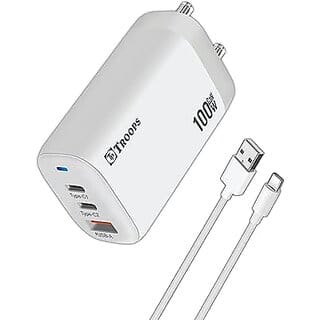 TP TROOPS GaN Quick 3 Port Charger C+C+A 100W US Folding Pin for Macbook Pro, Type C Laptop, Battery Pack, Samsun