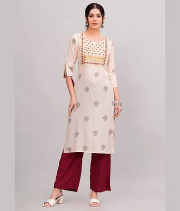 MAUKA Rayon Printed Kurti With Palazzo Women's Stitched Salwar Suit - Cream ( Pack of 1 )