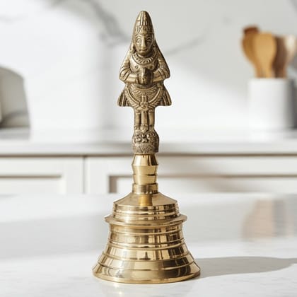 Brass Pooja Hand Bell, Hanuman Ghanti, Height : 6.3 Inch (FMAS677 G)