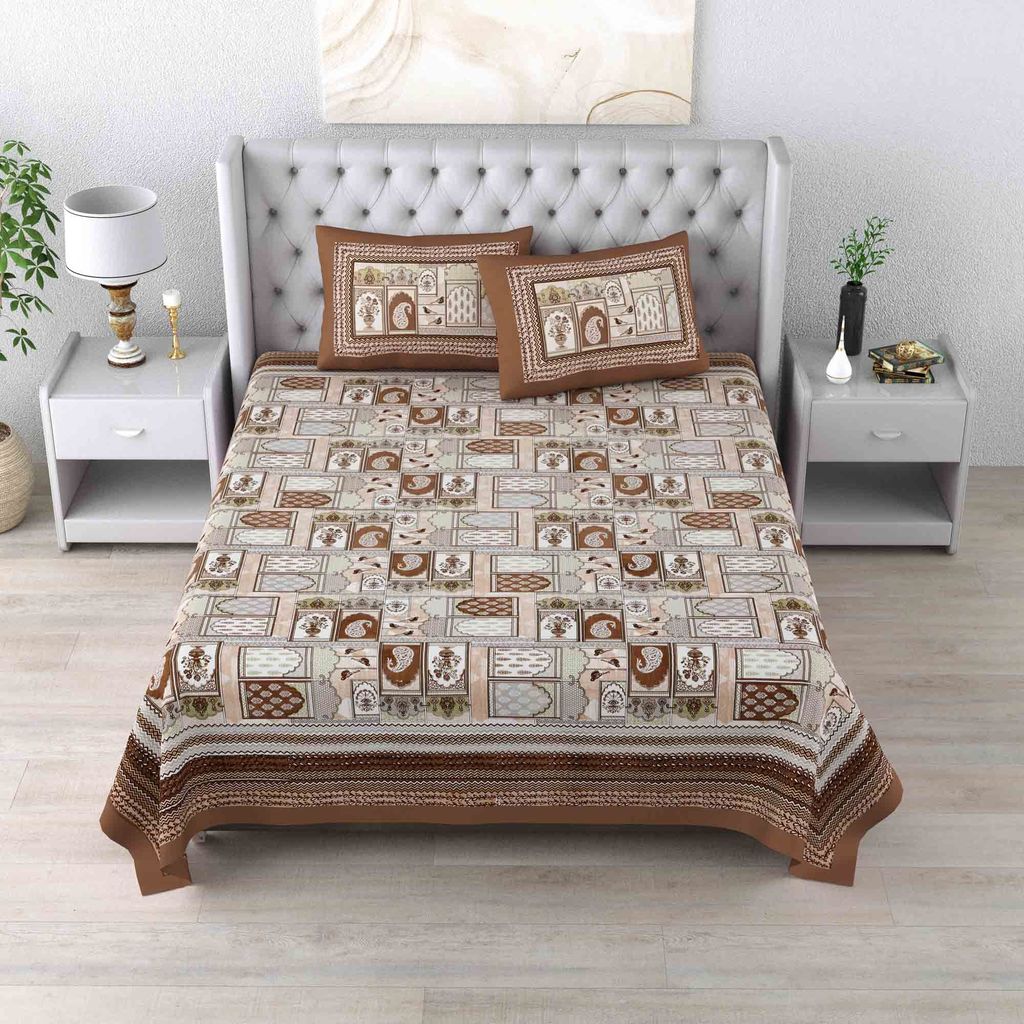 Hand-Block Printed Sanganeri Jaipuri Pure Cotton Double Bedsheet & Covers