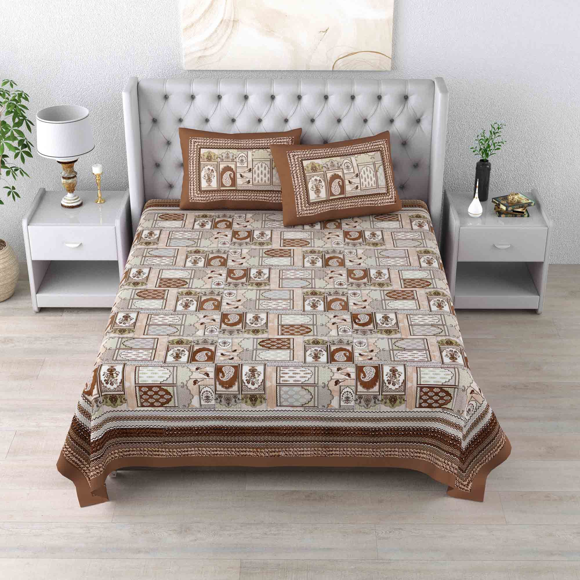 Hand-Block Printed Sanganeri Jaipuri Pure Cotton Double Bedsheet & Covers