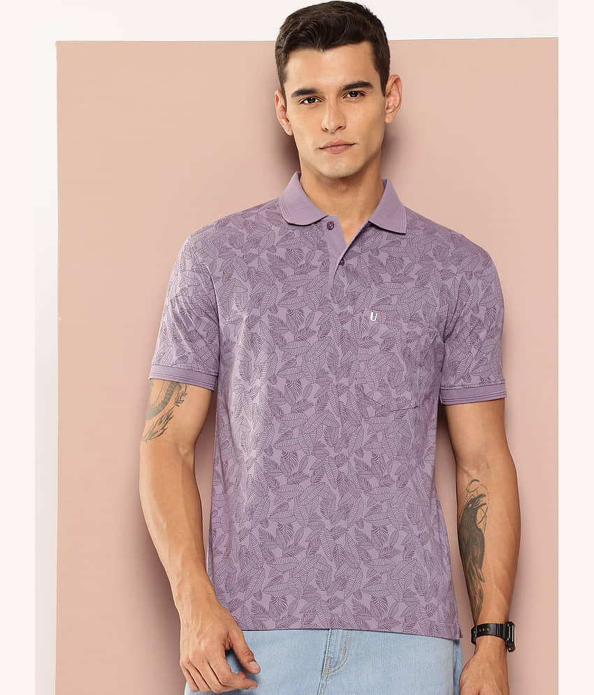 UNIBERRY Men Cotton Blend Regular Fit Printed Polo T Shirt ( Lavender )