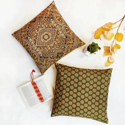 Mustard Madhubani Cushion Cover Combo of 4