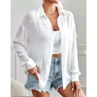 Women solid regular full sleeves cotton blend shirt