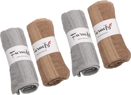 Furnofy Cotton 450 GSM Hand Towel Set Grey, Beige (Pack Of 4) Furnofy Cotton 450 GSM Hand Towel Set Grey, Beige (Pack Of 4)
