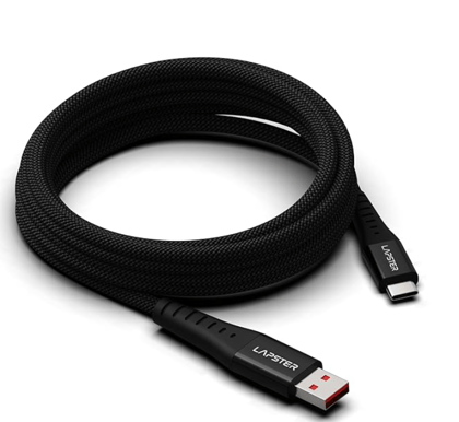 Lapster Rapidzz Fast Charging 1M Braided 3A Type C Cable for Smartphones, Tablets & other Type C devices, 480Mbps Data Sync, Quick Charge 3.0 (black)