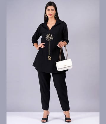 JC4U Women Embroidered Top With Trousers Co-Ord Set ( Black )