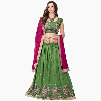 Narivastra Designer Parrot Green Color Embroidered Semi-stitched Party-wear Lehenga Choli