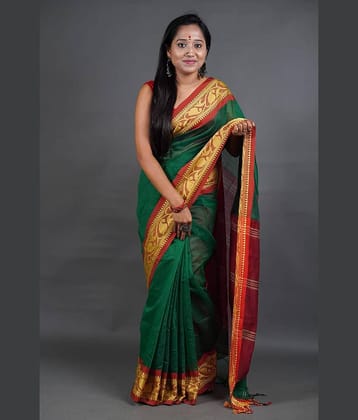 SARADA HANDLOOM Cotton Woven Saree With Unstitched Blouse Piece ( Green )