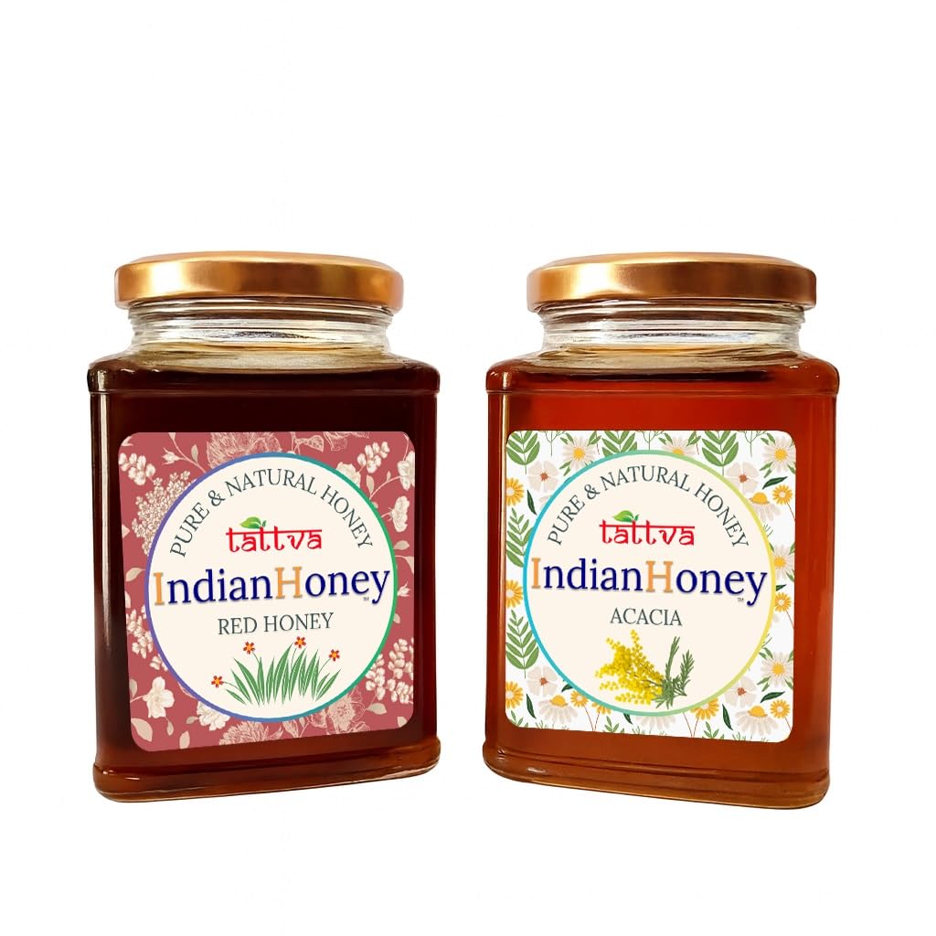 IndianHoney Red Honey with Rajasthan Acacia Honey Combo (Pack of 2) | Pure & Natural | 1kg (500g Each) | Unprocessed & Unfiltered Natural Sweetener