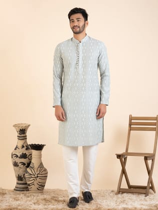 Greyish Blue Embroidered Kurta Set-Made To Measure / Only Kurta - No Lowers