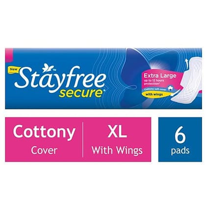 Stayfree Sanitary Pads - Secure Xl Cottony Soft, With Wings, 6 Units